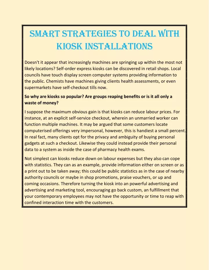 smart strategies to deal with kiosk installations