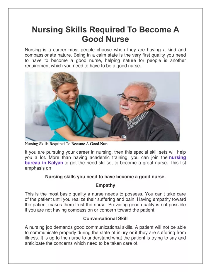 nursing skills required to become a good nurse