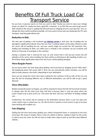 benefits of full truck load car transport service