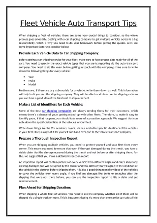 fleet vehicle auto transport tips