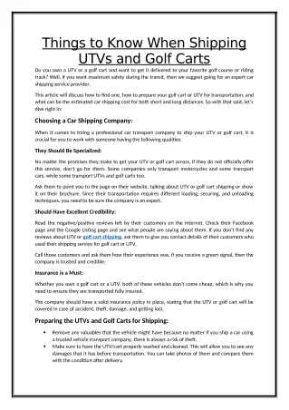 things to know when shipping utvs and golf carts