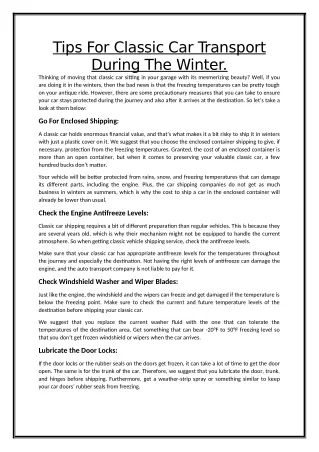 tips for classic car transport during the winter