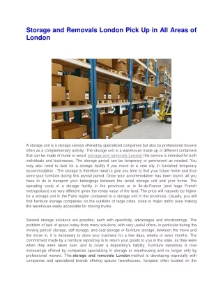 storage and removals london pick up in all areas