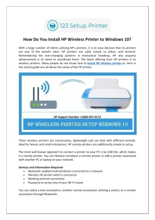 How Do You Install HP Wireless Printer to Windows 10?