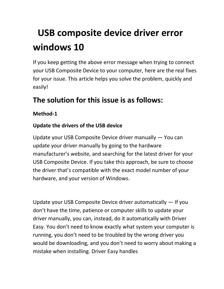 usb composite device driver error windows 10
