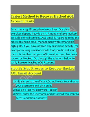 Call 1-800-316-3088 How To Recover Hacked AOL Account Easily