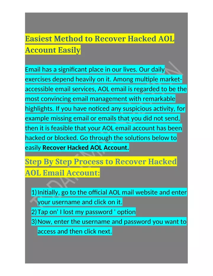 easiest method to recover hacked aol account