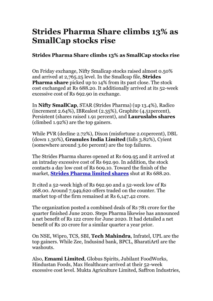 strides pharma share climbs 13 as smallcap stocks