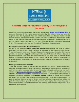 Accurate Diagnosis is part of Quality Doctor Physician Services