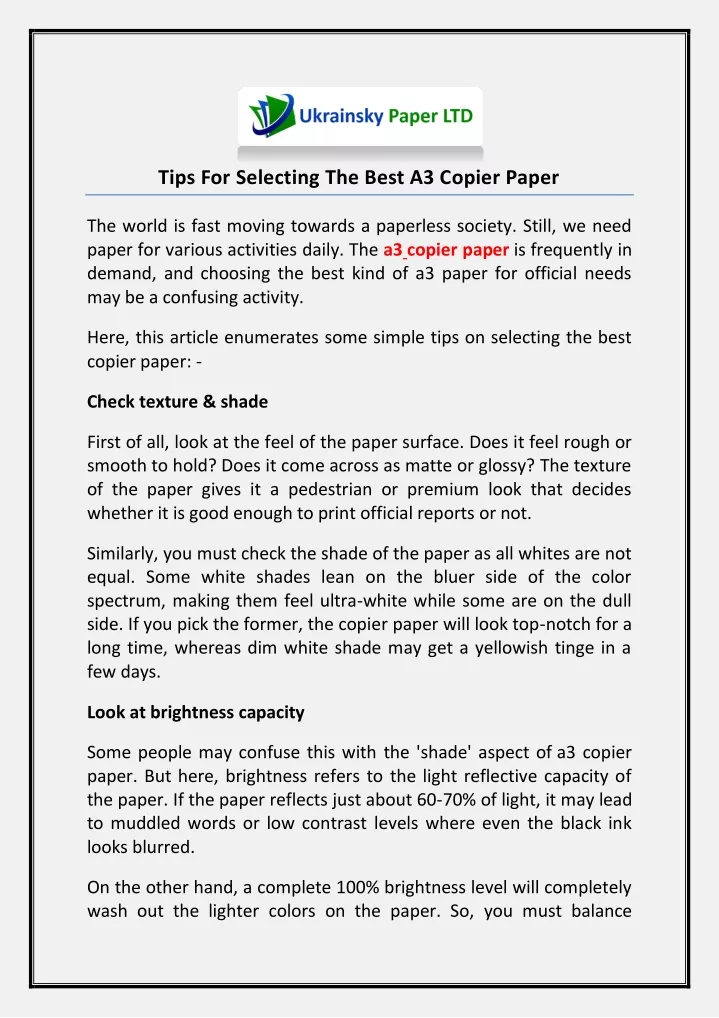 tips for selecting the best a3 copier paper