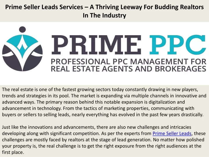 prime seller leads services a thriving leeway for budding realtors in the industry