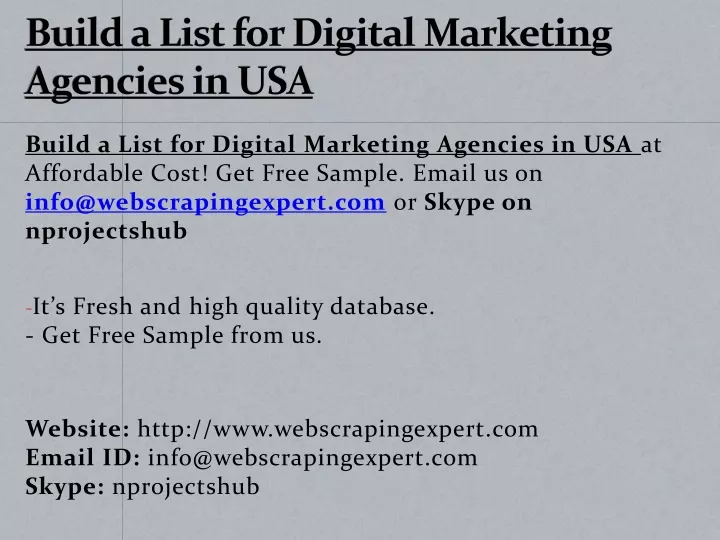 build a list for digital marketing agencies in usa