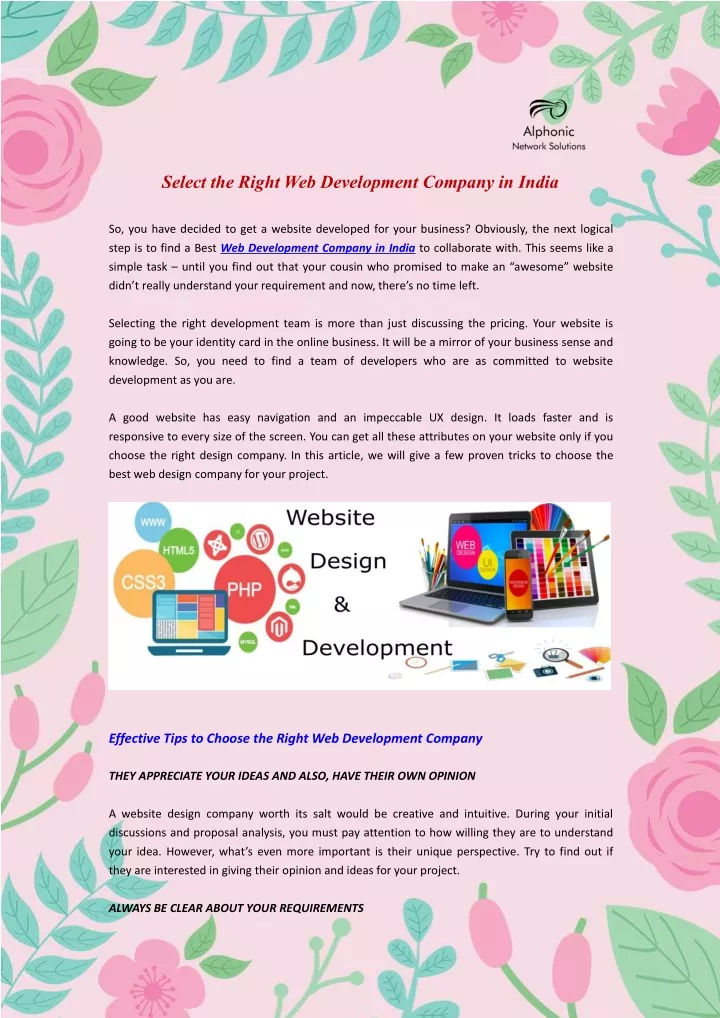 select the right web development company in india