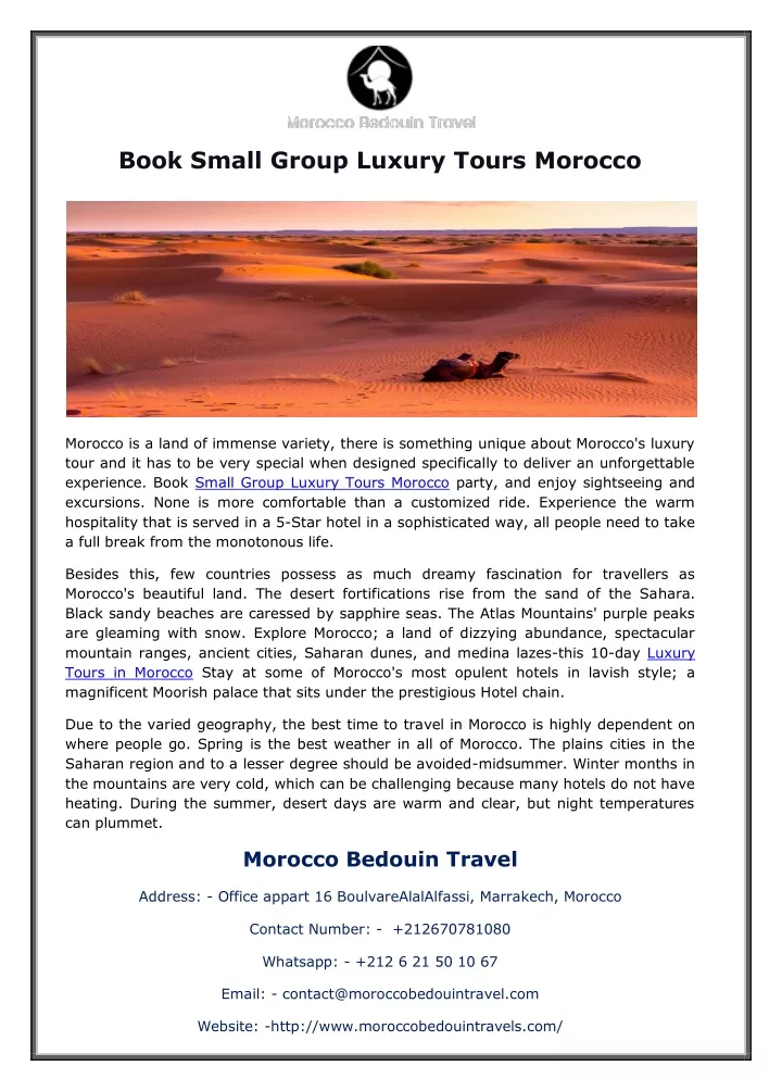 book small group luxury tours morocco