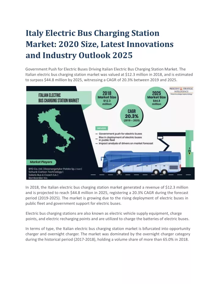 italy electric bus charging station market 2020