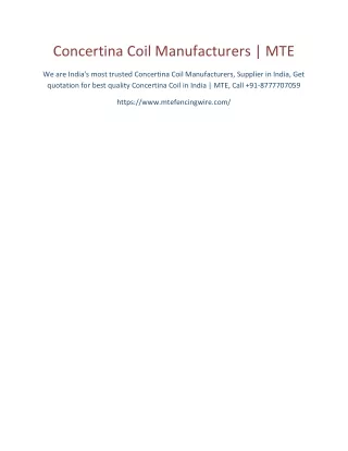 Concertina Coil Manufacturers | MTE
