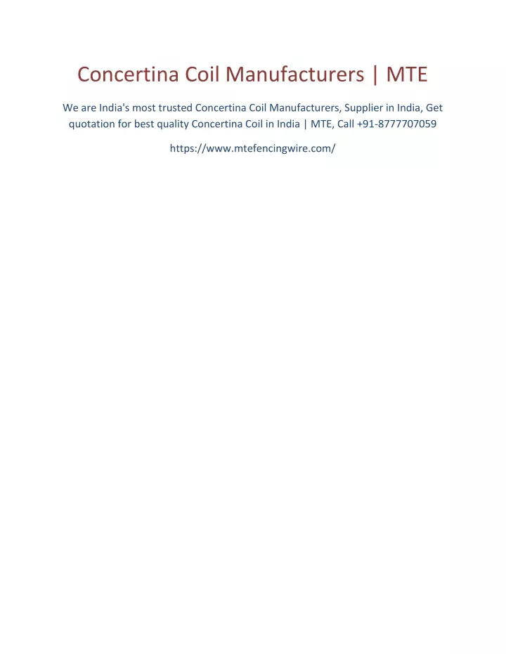 concertina coil manufacturers mte