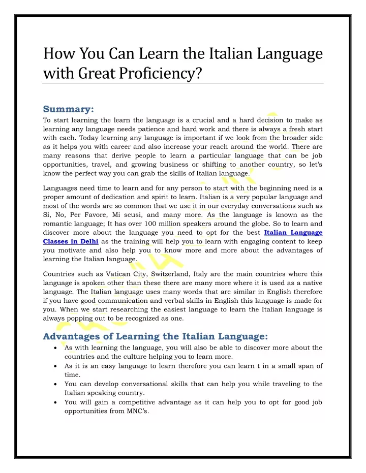 how you can learn the italian language with great