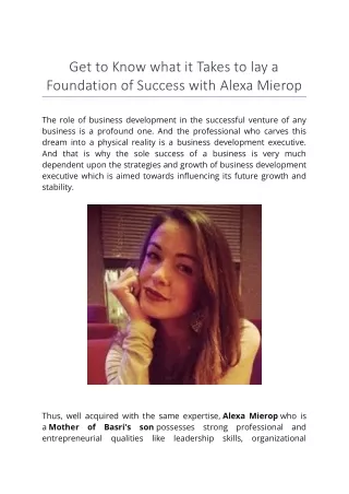 Get to Know what it Takes to lay a Foundation of Success with Alexa Mierop