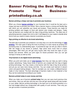 Banner Printing the Best Way to Promote Your Business printedtoday.co.uk