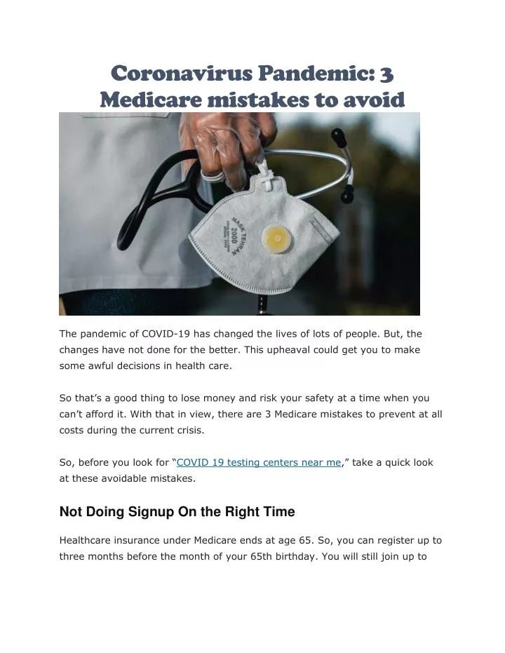 coronavirus pandemic 3 medicare mistakes to avoid