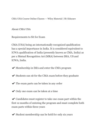 CMA-USA Course Online Classes - Wiley Material | Hi-Educare