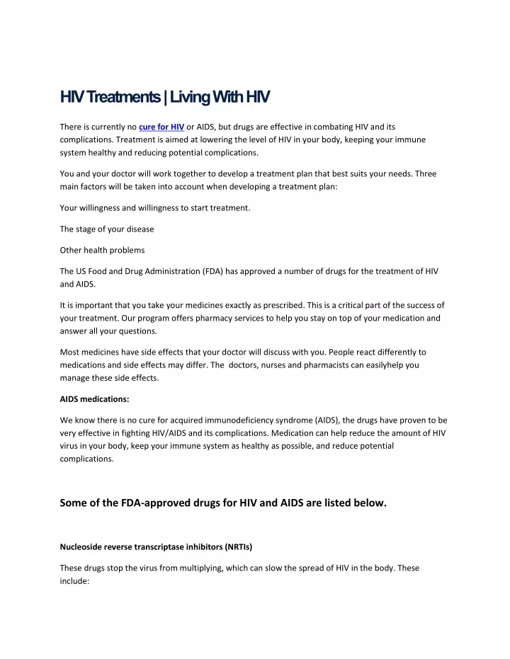 hiv treatments living with hiv