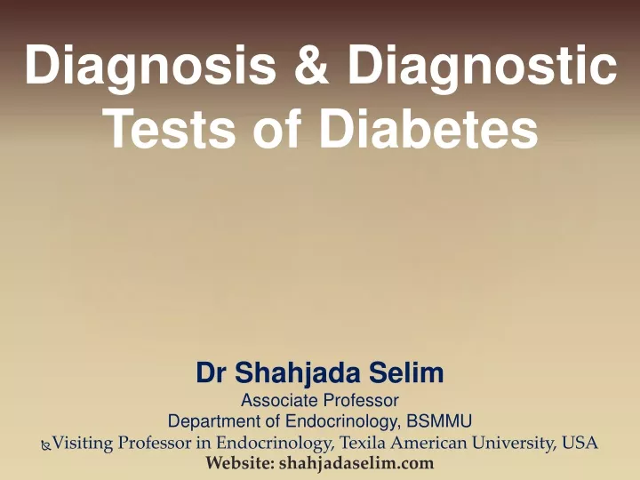 diagnosis diagnostic tests of diabetes