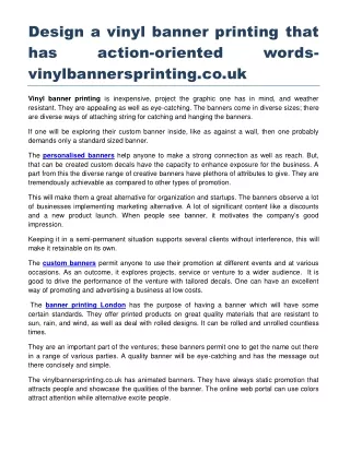 Design a vinyl banner printing that has action-oriented words vinylbannersprinting.co.uk