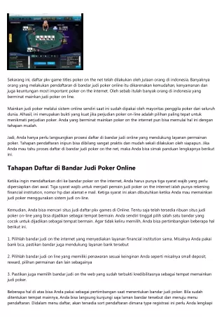 Prosesi Daftar Pkv Online games Online Beserta Triknya