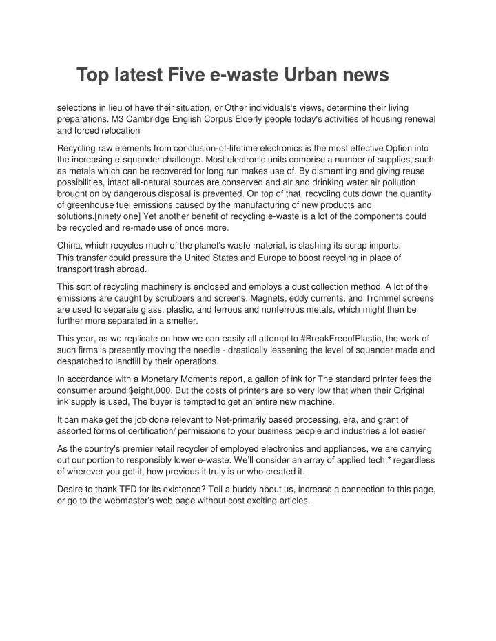 top latest five e waste urban news selections