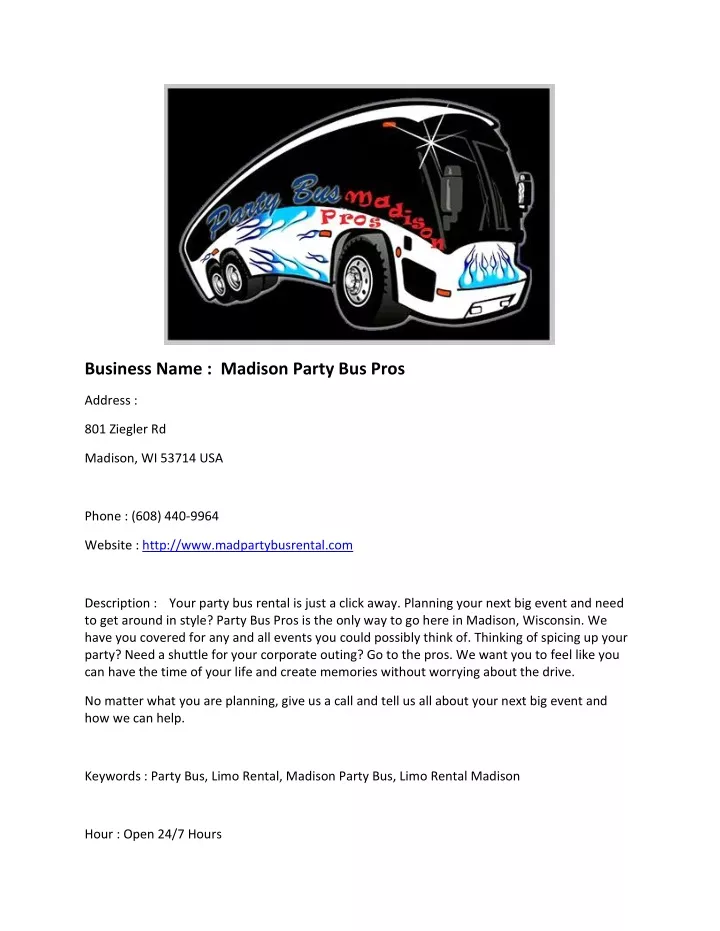 business name madison party bus pros