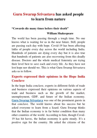 guru swarup srivastava has asked people to learn