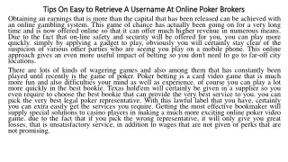 Tips On Easy to Retrieve A Username At Online Poker Brokers