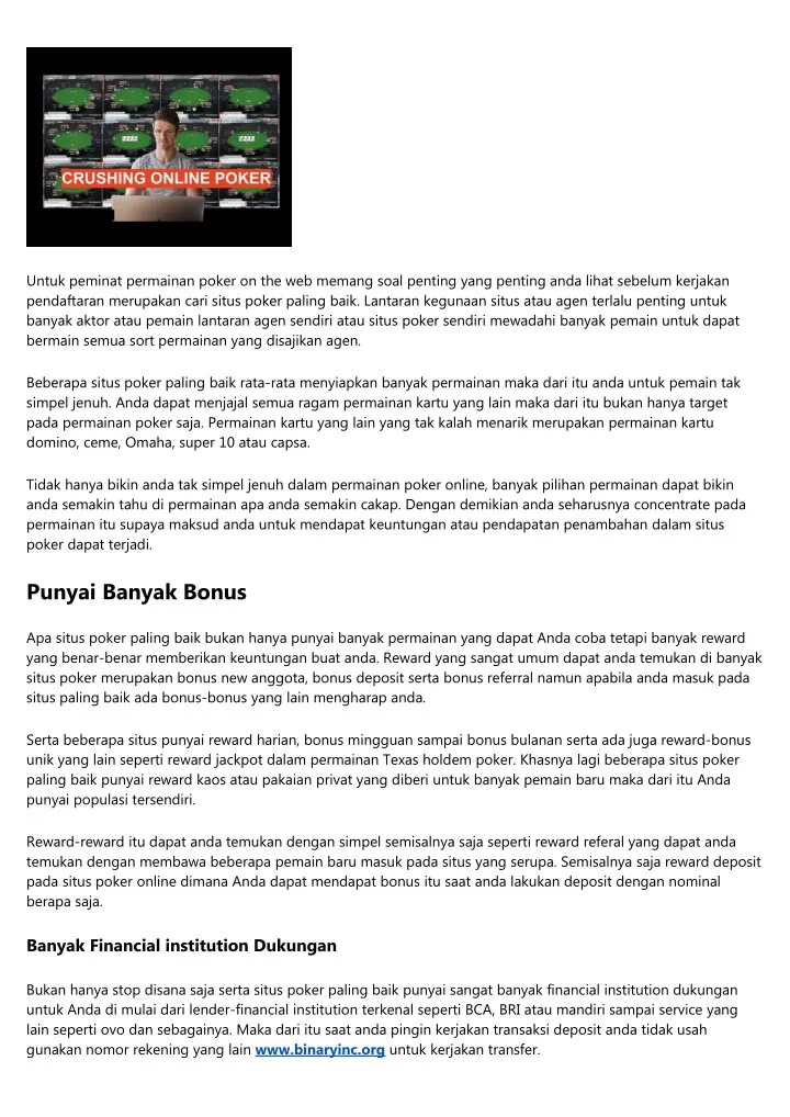 untuk peminat permainan poker on the web memang