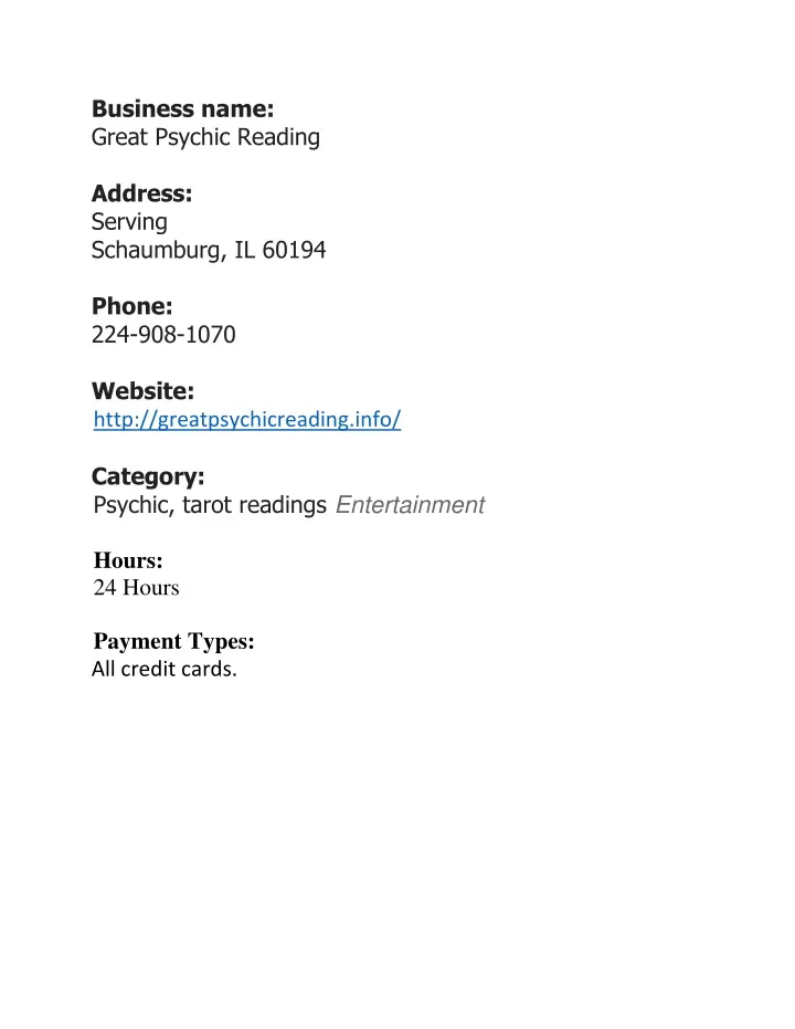 business name great psychic reading address