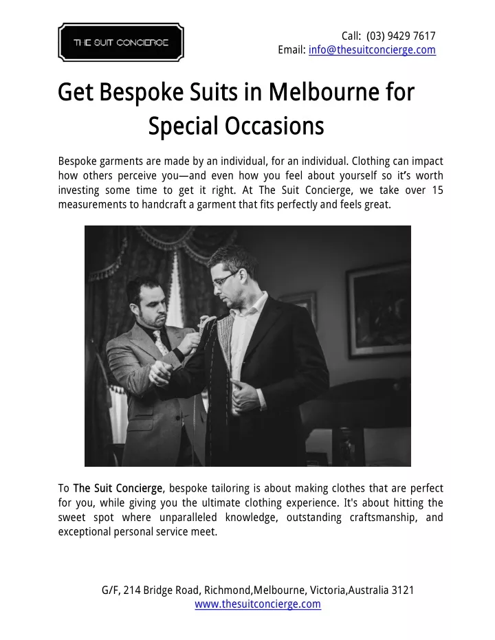 call 03 9429 7617 email info@thesuitconcierge com