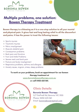 Multiple problems, one solution: Bowen Therapy Treatment