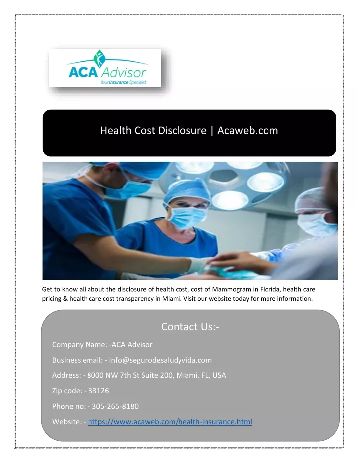 health cost disclosure acaweb com