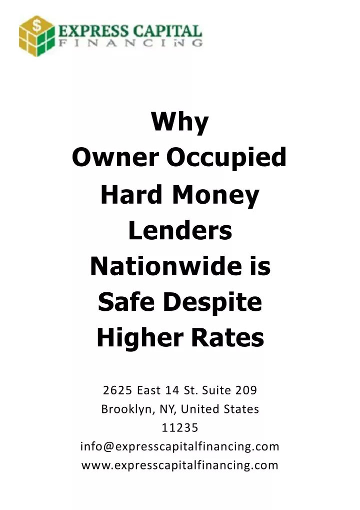 why owner occupied hard money lenders nationwide