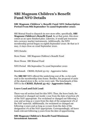 sbi magnum children s benefit fund nfo details