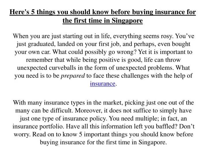 here s 5 things you should know before buying insurance for the first time in singapore