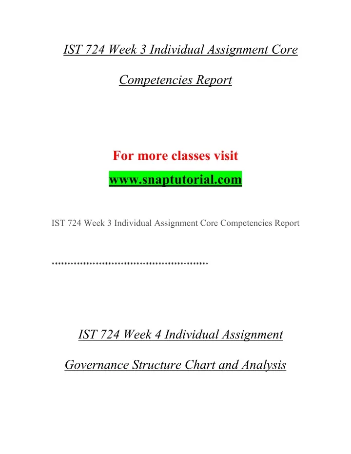 ist 724 week 3 individual assignment core