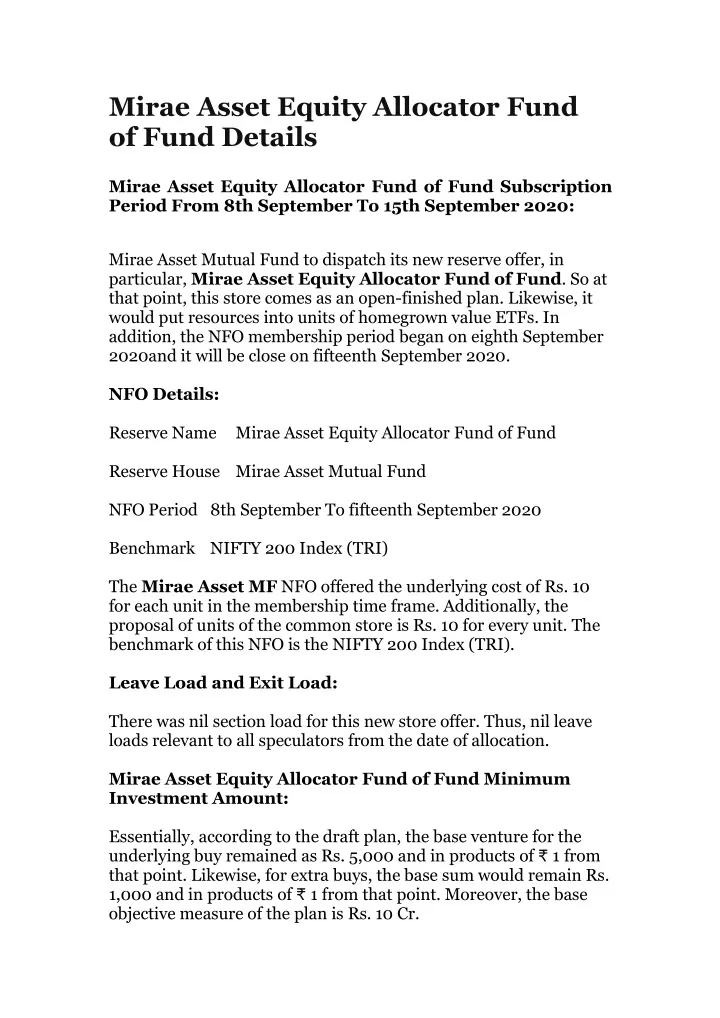 mirae asset equity allocator fund of fund details