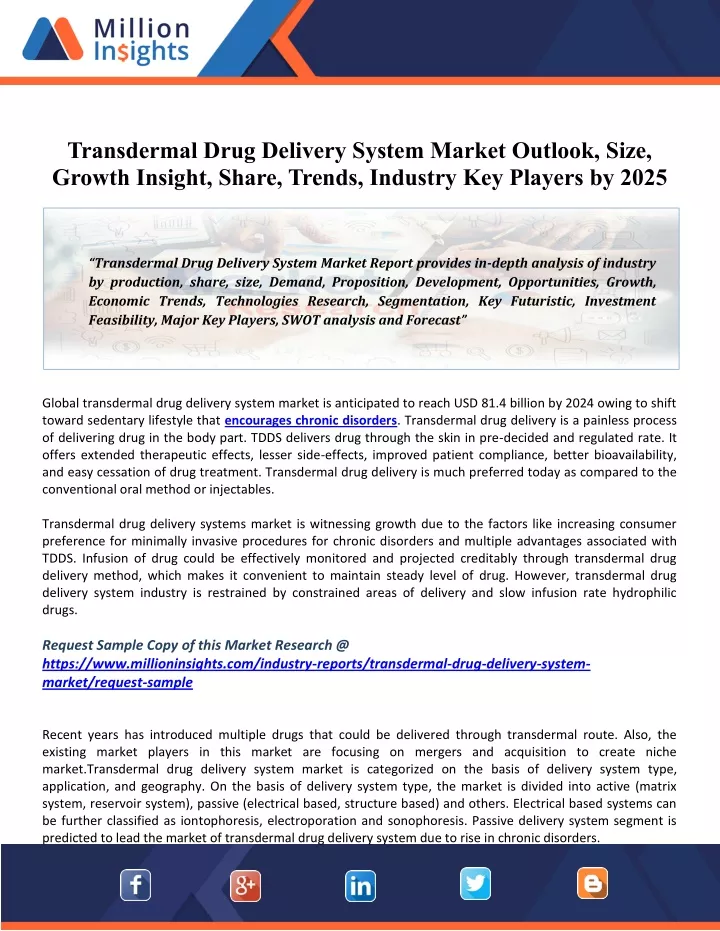transdermal drug delivery system market outlook