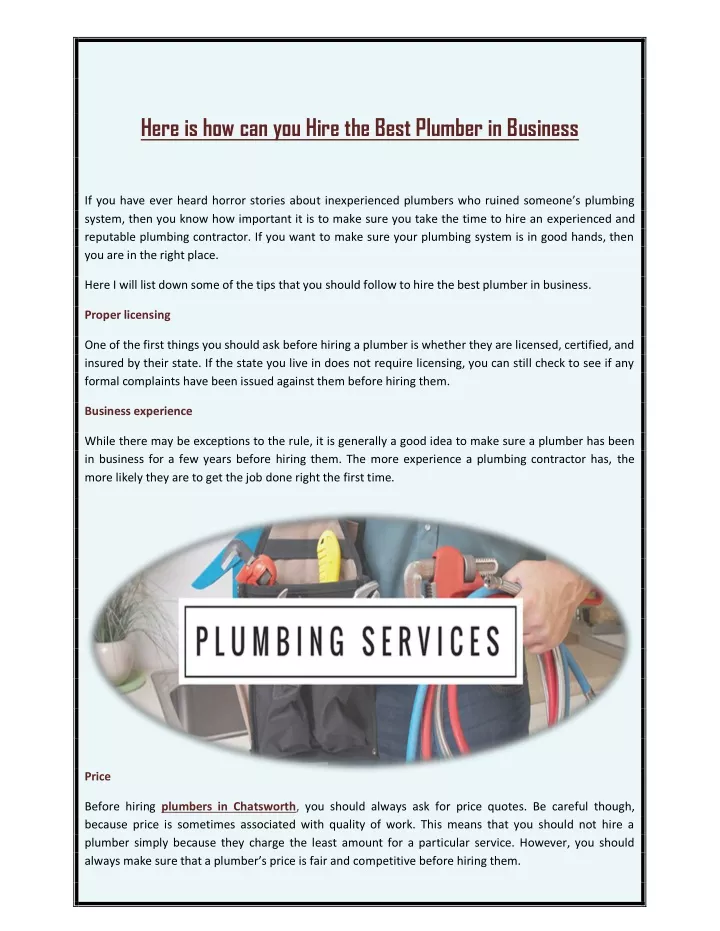 here is how can you hire the best plumber