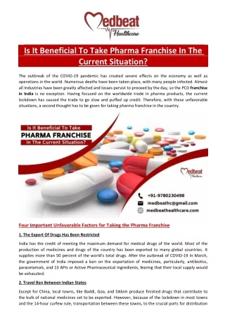 Is It Beneficial To Take Pharma Franchise In The Current Situation?