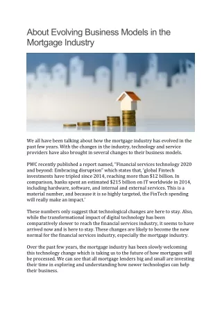 about evolving business models in the mortgage