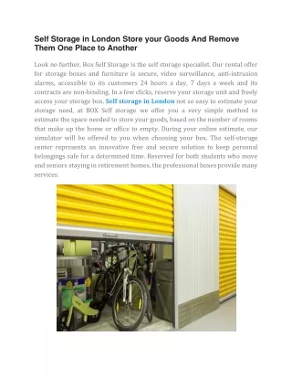 self storage in london store your goods