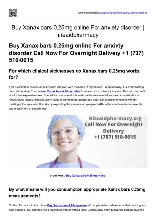 Buy Xanax bars 0.25mg online For anxiety disorder | riteaidpharmacy